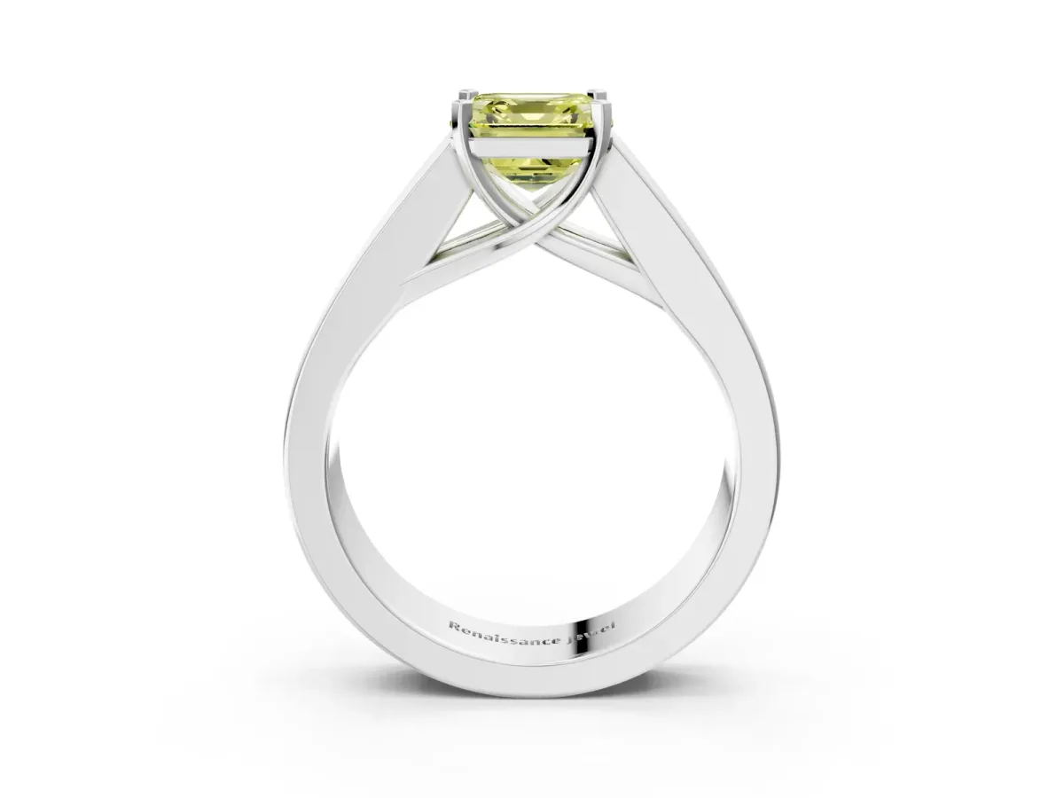Fancy Yellow Asscher Cut Cut Channel Set Solitaire Ring with Four-Prong Setting Silver