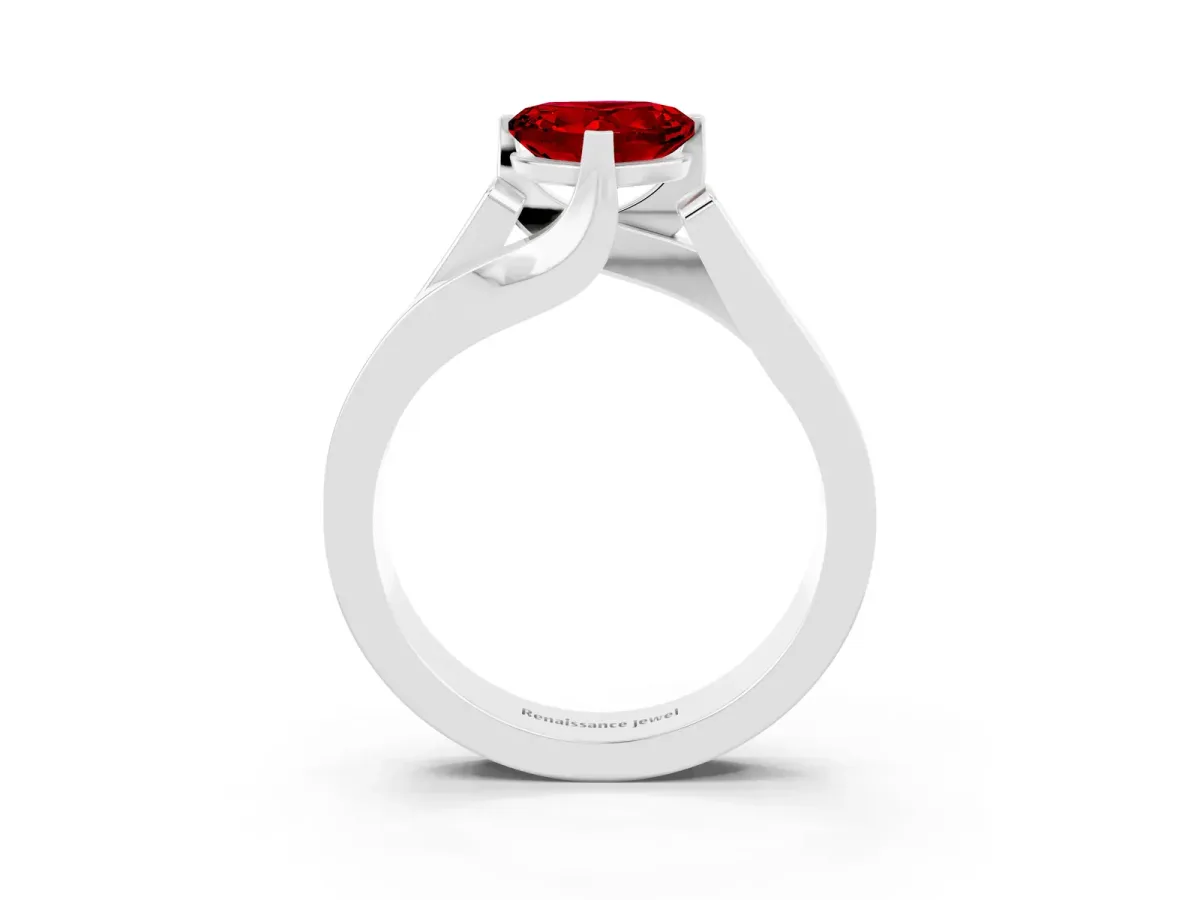 Modern Tension Set Heart Cut Ruby Solitaire Wide Band Ring Platinum