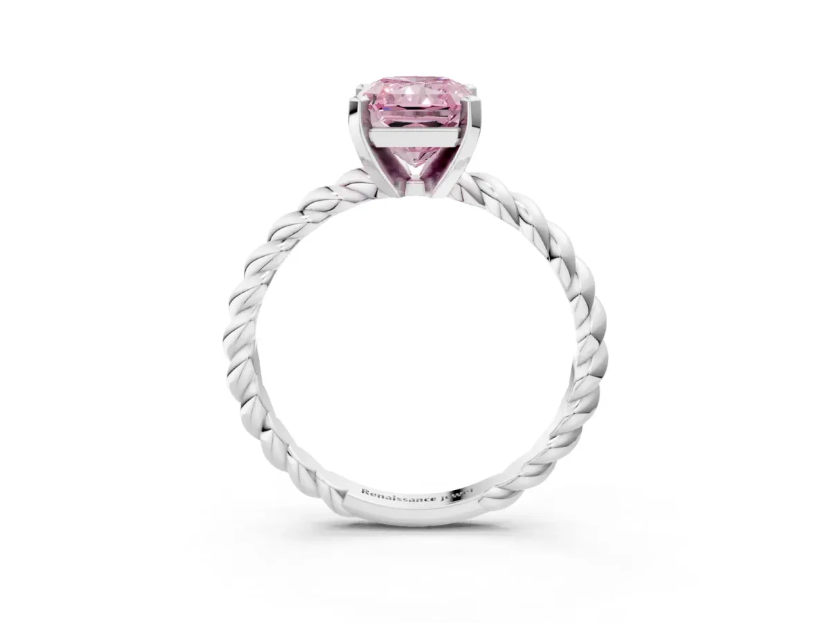 Fancy Pink Radiant Cut Cut Solitaire Twisted Band with Four-Prong Setting Platinum