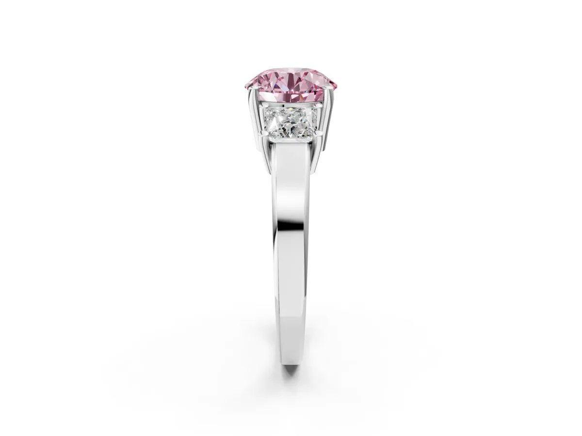 Fancy Pink Three-Stone Round Cut Cut Solitaire Ring with Prong Setting White gold