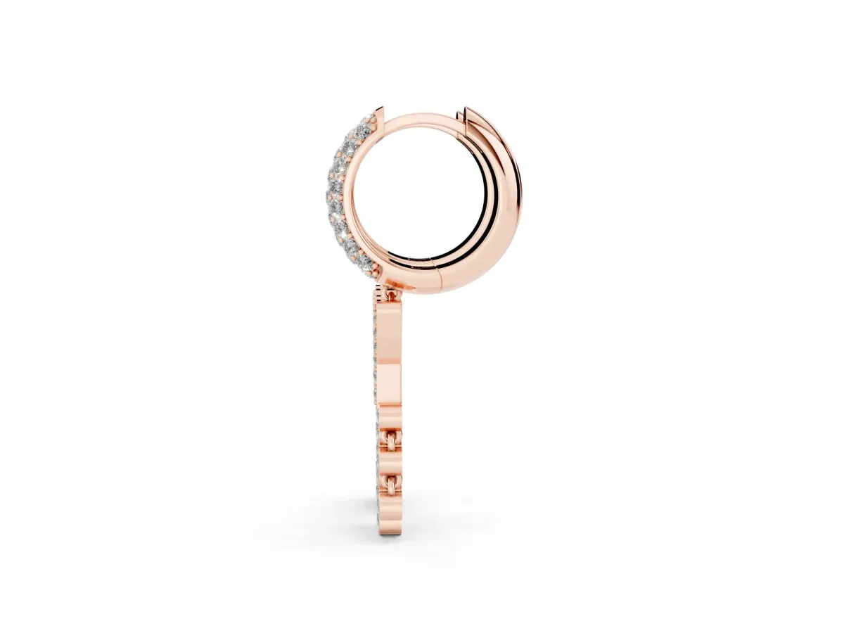 Round Diamond Initial Y Huggie Hoop Earrings Rose gold