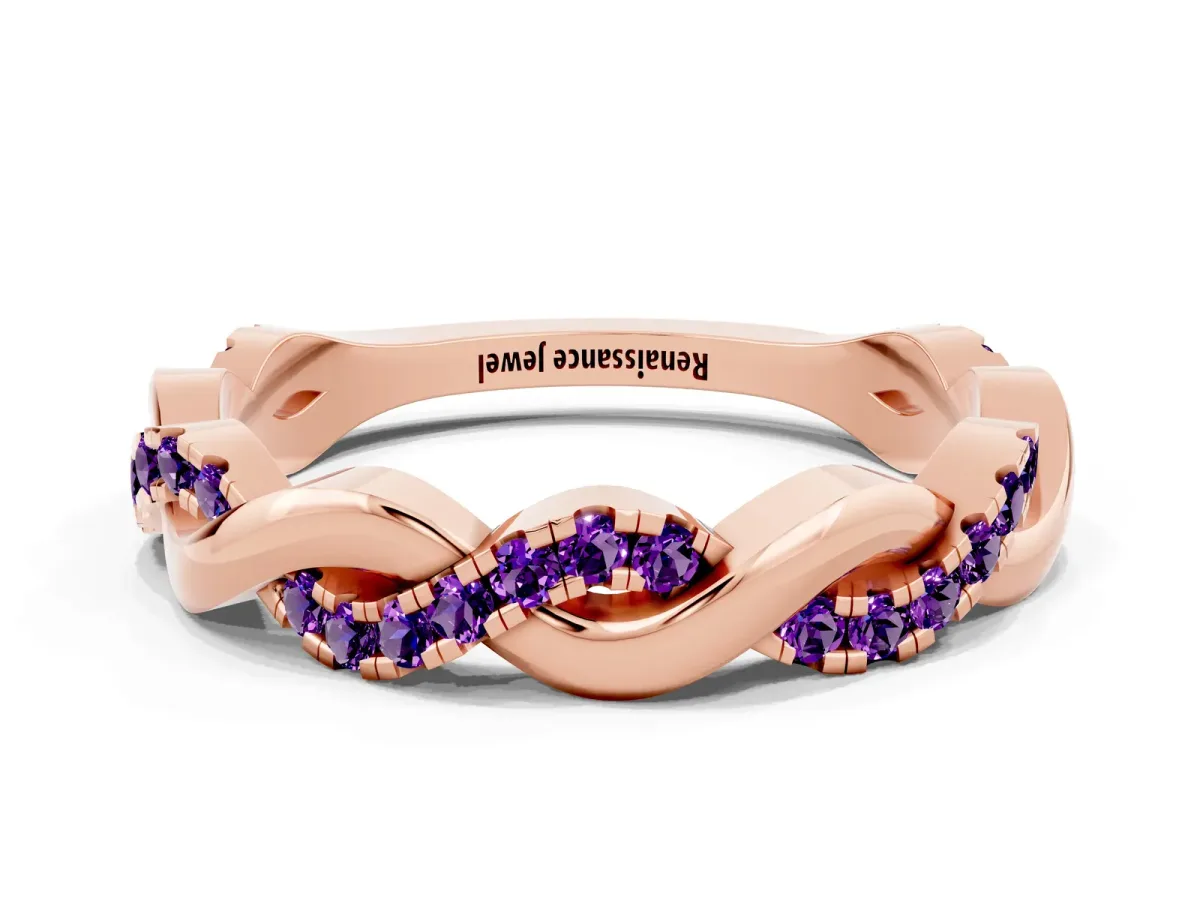 Pavé Round Amethyst Twist Eternity Band with Shared Prong Setting Rose gold