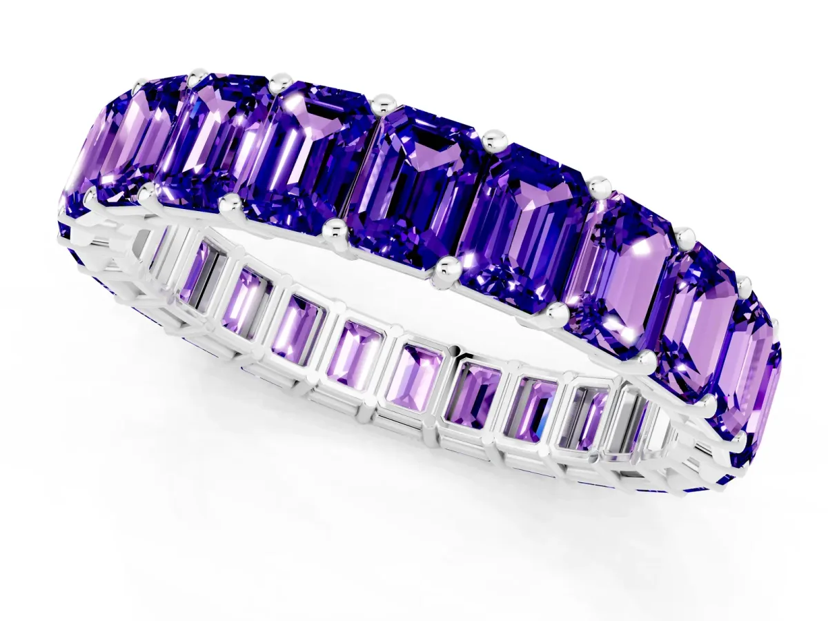Emerald Cut Tanzanite Eternity Band with Shared Prong Setting White gold