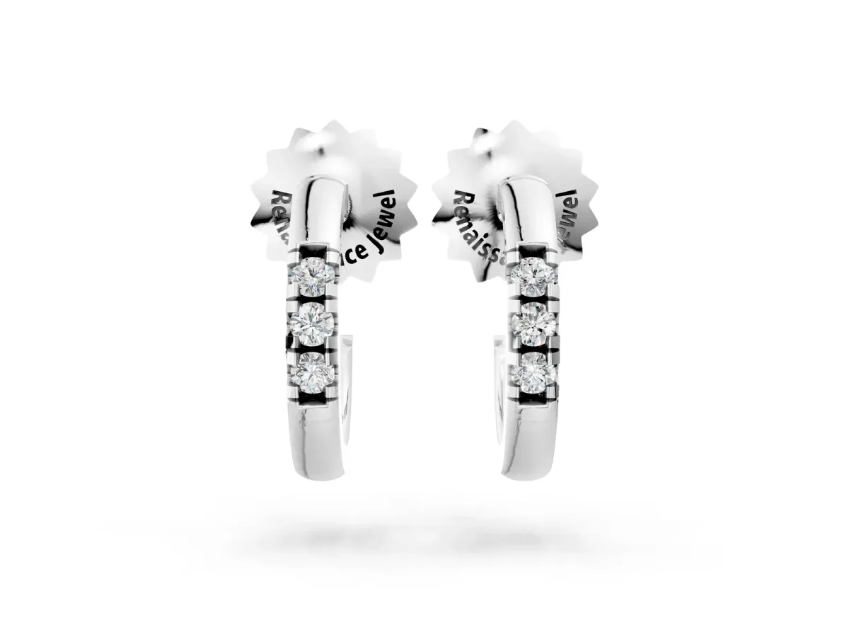 Round Diamond Petite Huggie Hoop Earrings Silver