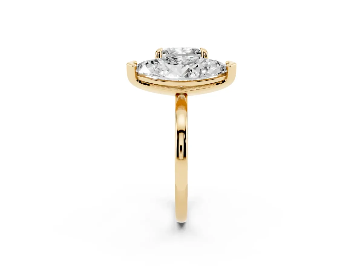 Marquise and Princess Toi Moi Ring with Prong Setting and Plain Band Yellow gold
