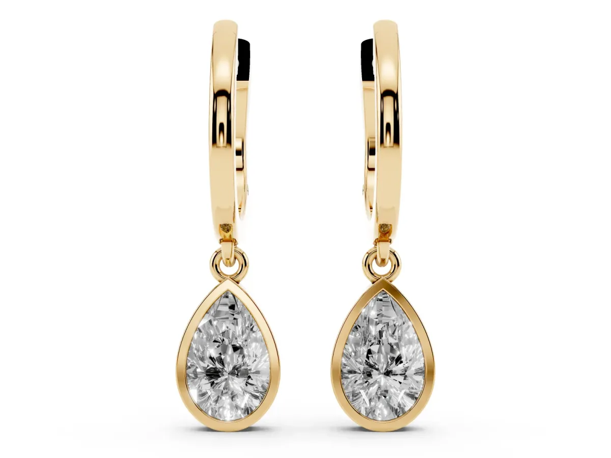 Pear Diamond Framed Huggie Drop Earrings Yellow gold