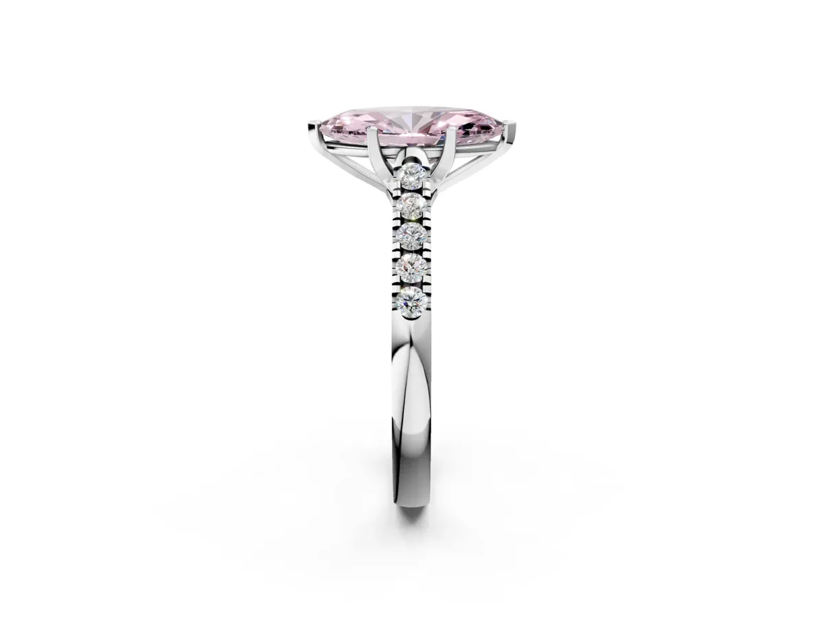 Fancy Pink Marquise Cut Diamond Pavé Band Solitaire Ring with Prong Setting Silver