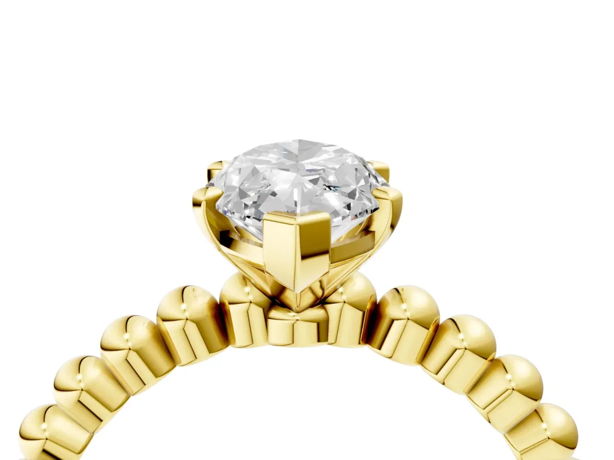Marquise Cut Diamond Solitaire Ring with Beaded Band and Prong Setting Yellow gold