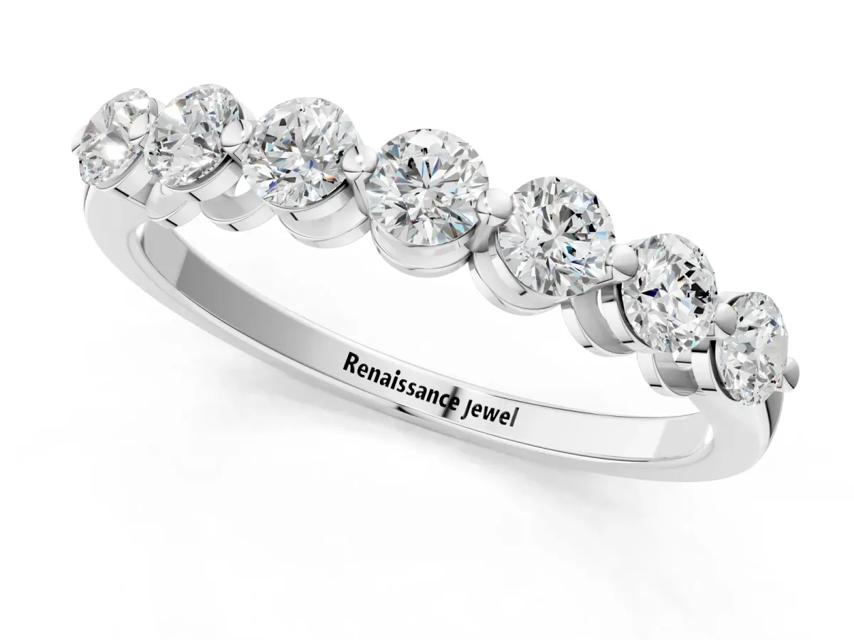 Round Cut Diamond Prong Set Half Eternity Band Platinum