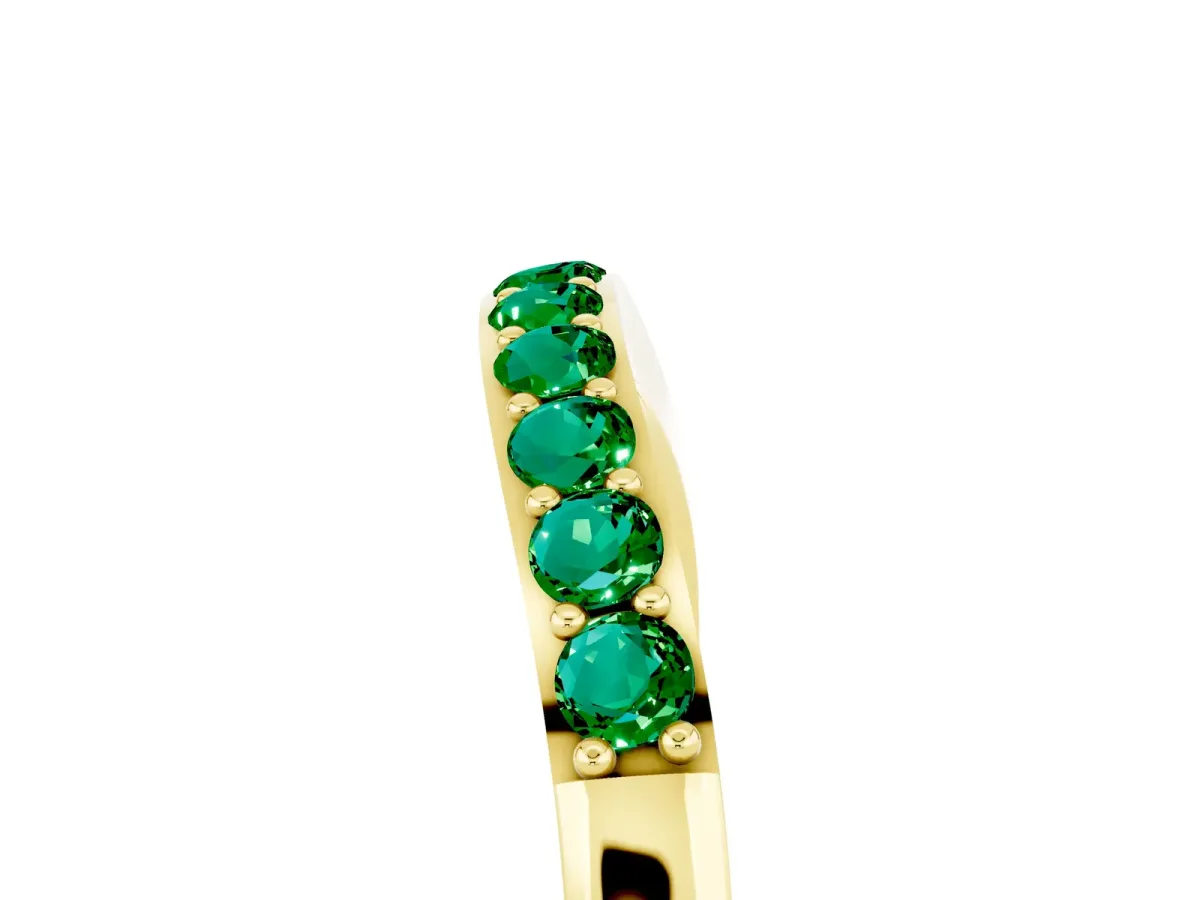 Round Emerald Curved Wedding Band with Channel Setting Yellow gold