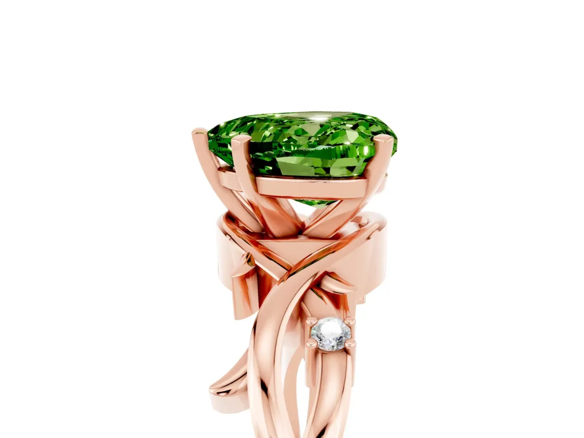 Heart Cut Peridot Solitaire Ring with Twisted Band and Prong Setting Rose gold