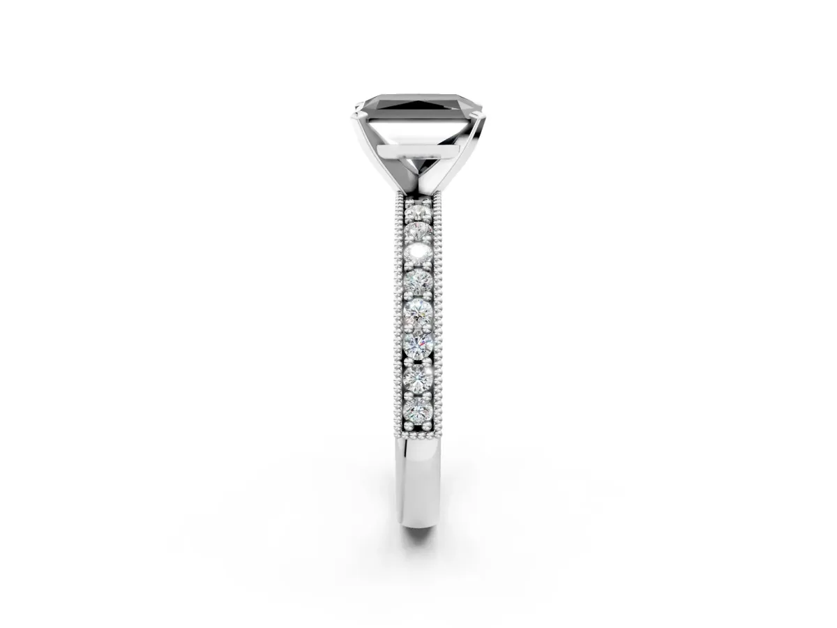 Fancy Black Radiant Cut Diamond Milgrain Pavé Engagement Ring with Four-Prong Setting Platinum