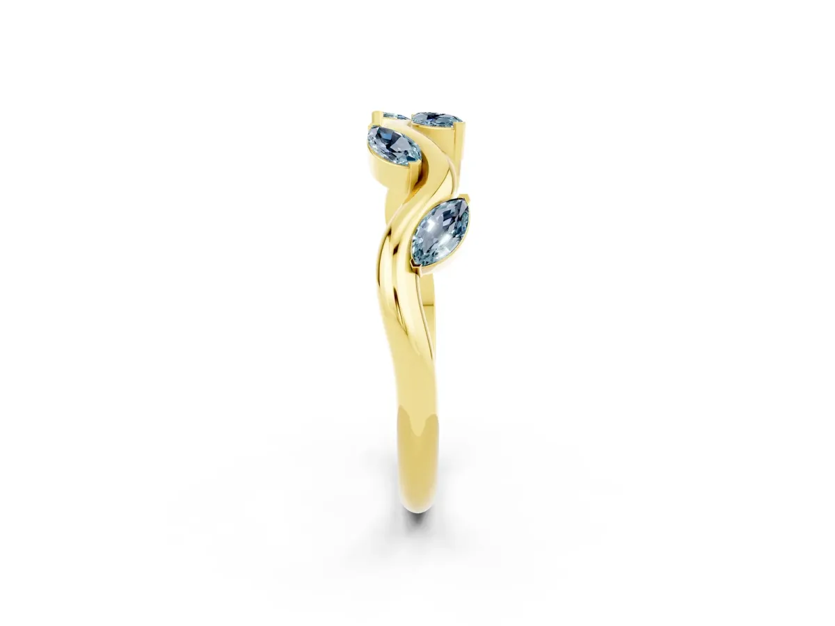 Marquise Aquamarine Twisted Band with Prong Setting Yellow gold