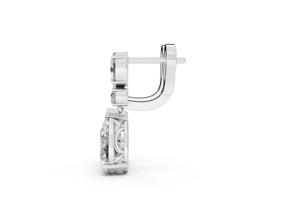 Oval, Round and Pear Diamond Huggie Drop Earrings Platinum