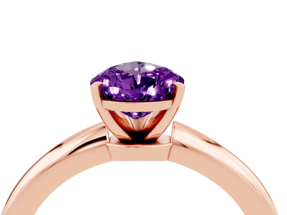 Pear Cut Amethyst Solitaire Ring with Six-Prong Setting and Classic Band Rose gold
