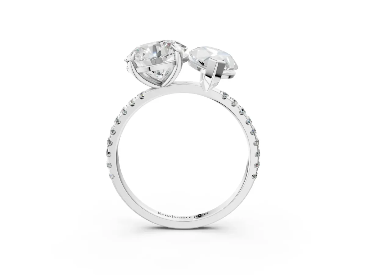 Round and Marquise Toi Moi Ring with Prong Setting and Micro Pave Band Silver
