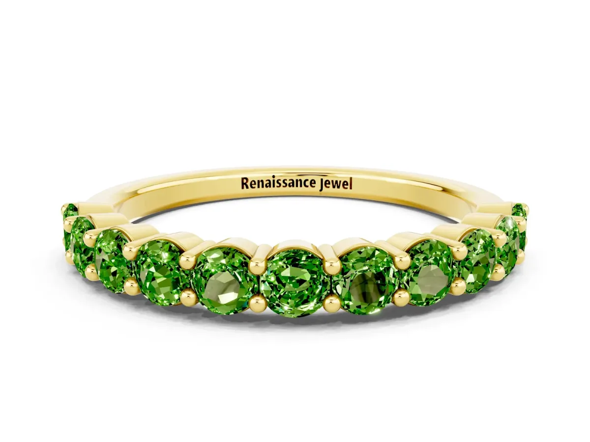 Round Peridot Half Eternity Band with Prong Setting Yellow gold