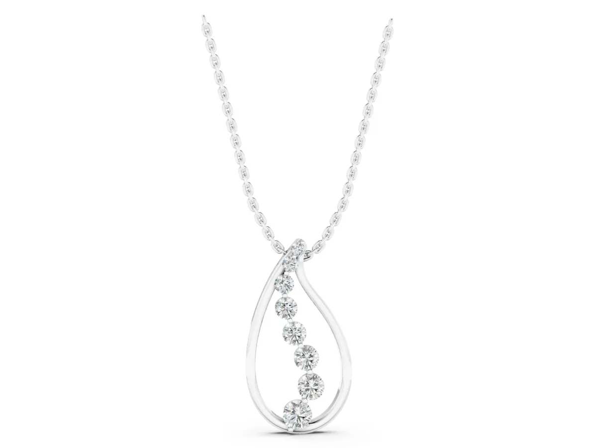 Teardrop Diamond Prong-Set Round Pendant White gold