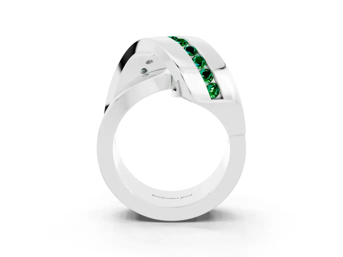 Pavé Round Emerald Crossover Band with Channel Setting White gold