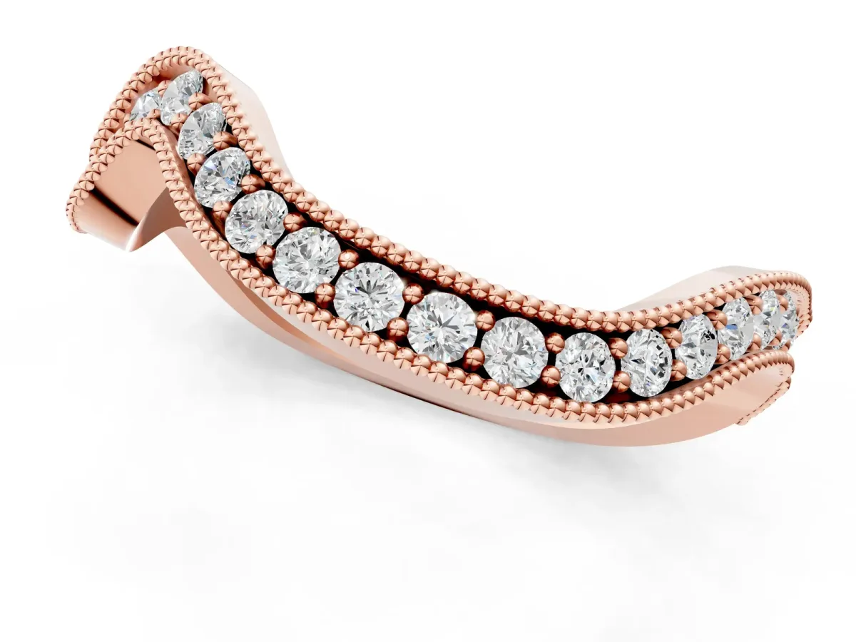 Curved Milgrain Round Diamond Pavé Wedding Band Rose gold