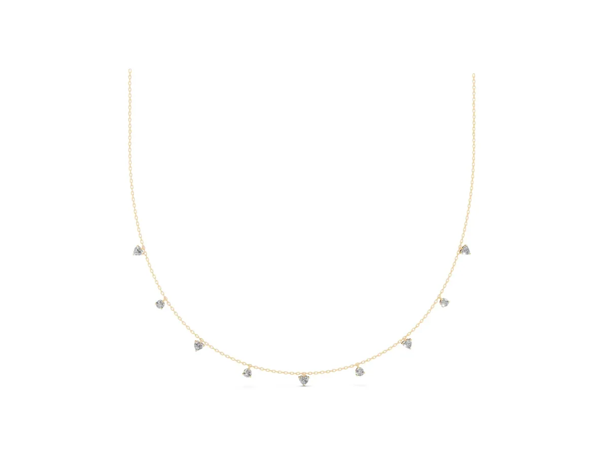 Heart and Round Diamond Station Necklace Yellow gold