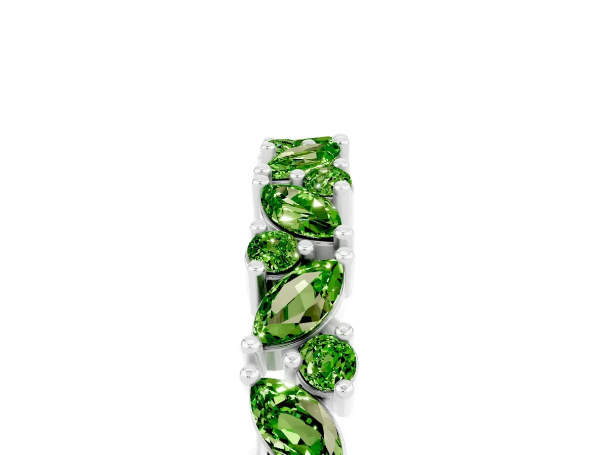 Marquise and Round Peridot Vine Eternity Band with Prong Setting Silver