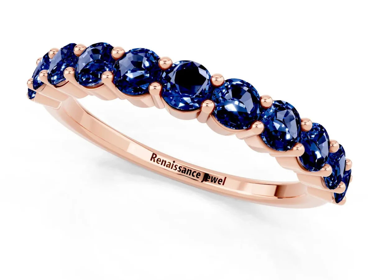 Round Blue Sapphire Half Eternity Band with Prong Setting Rose gold