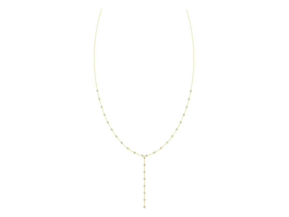 Bezel-Set Round Diamond Station Y Necklace Yellow gold