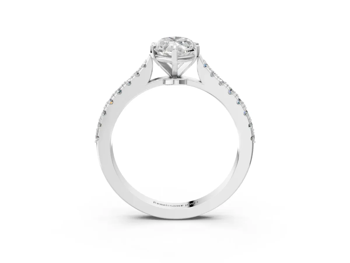 Marquise Cut Cut Solitaire Diamond Engagement Ring with Pave Band and Four-Prong Setting Silver