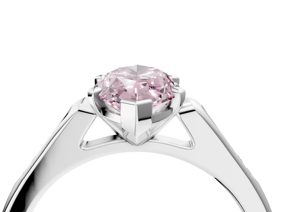 Fancy Pink Marquise Cut Diamond Solitaire Ring with Channel Set Round Band and Prong Setting Silver