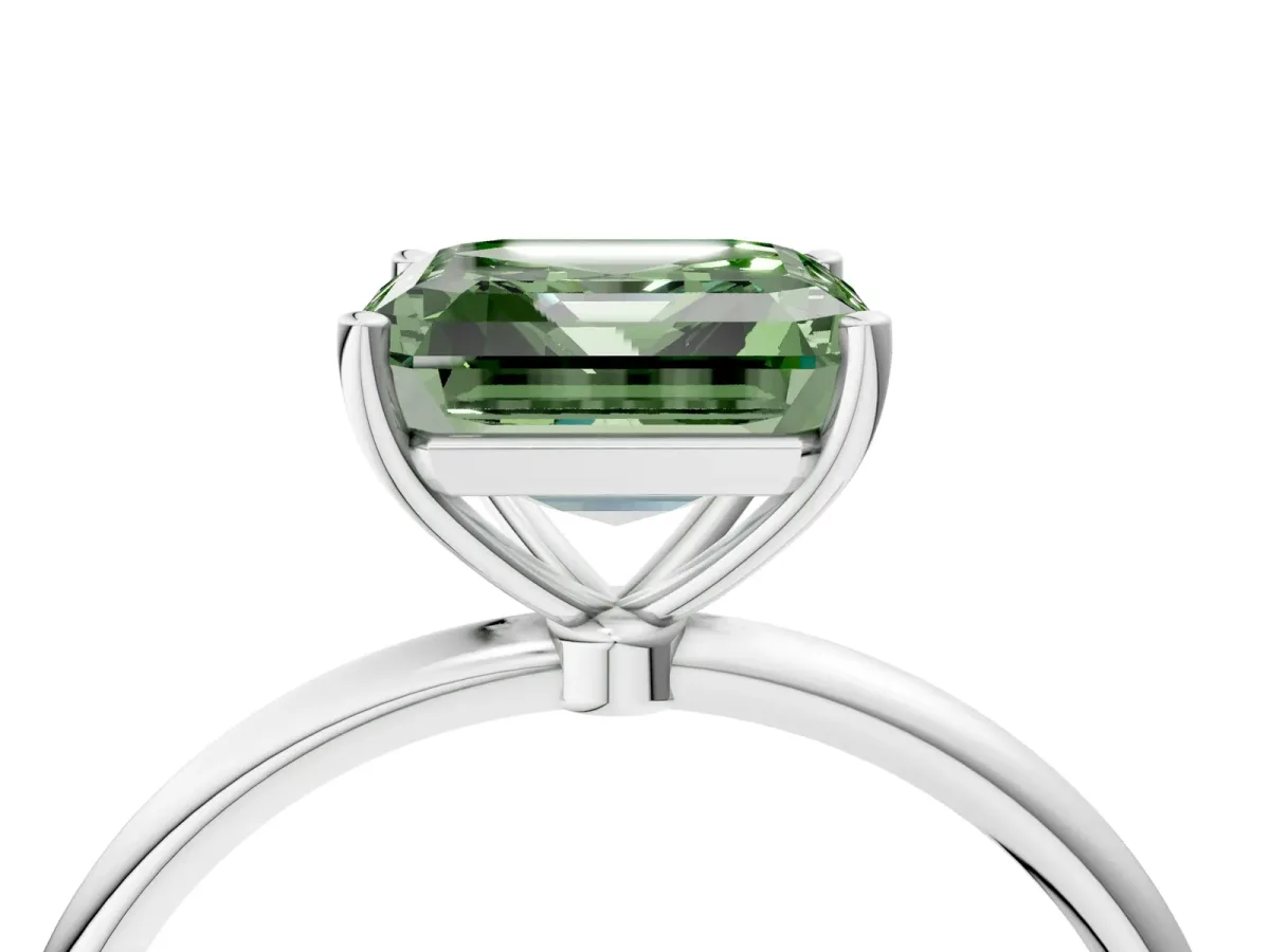 Fancy Green Asscher Cut Cut Solitaire Engagement Ring with Thin Band and Four-Prong Setting Platinum