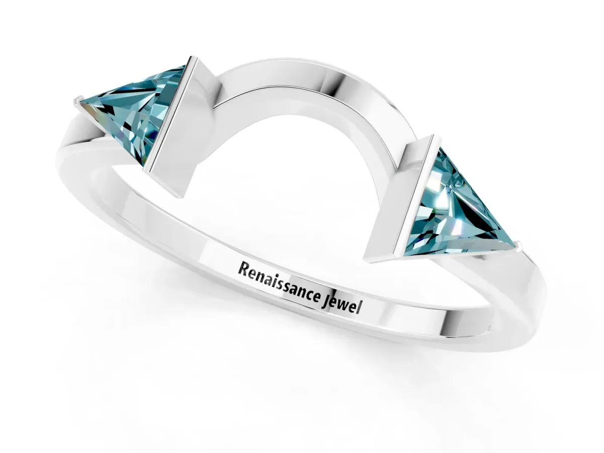 Trillion Blue Topaz Open Band Ring with Bezel Setting Platinum