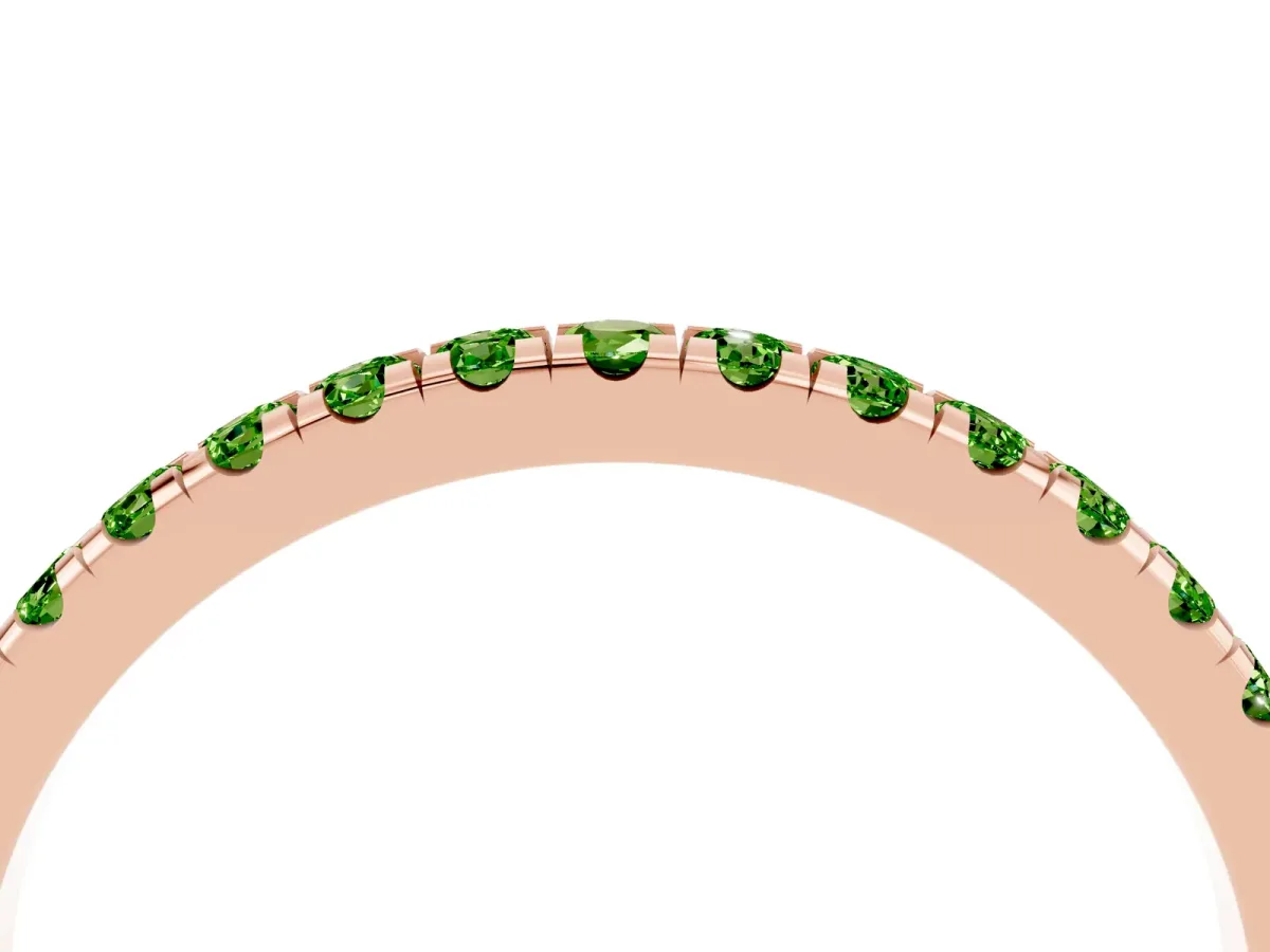Pavé Round Peridot Half Eternity Band with Shared Prong Setting Rose gold