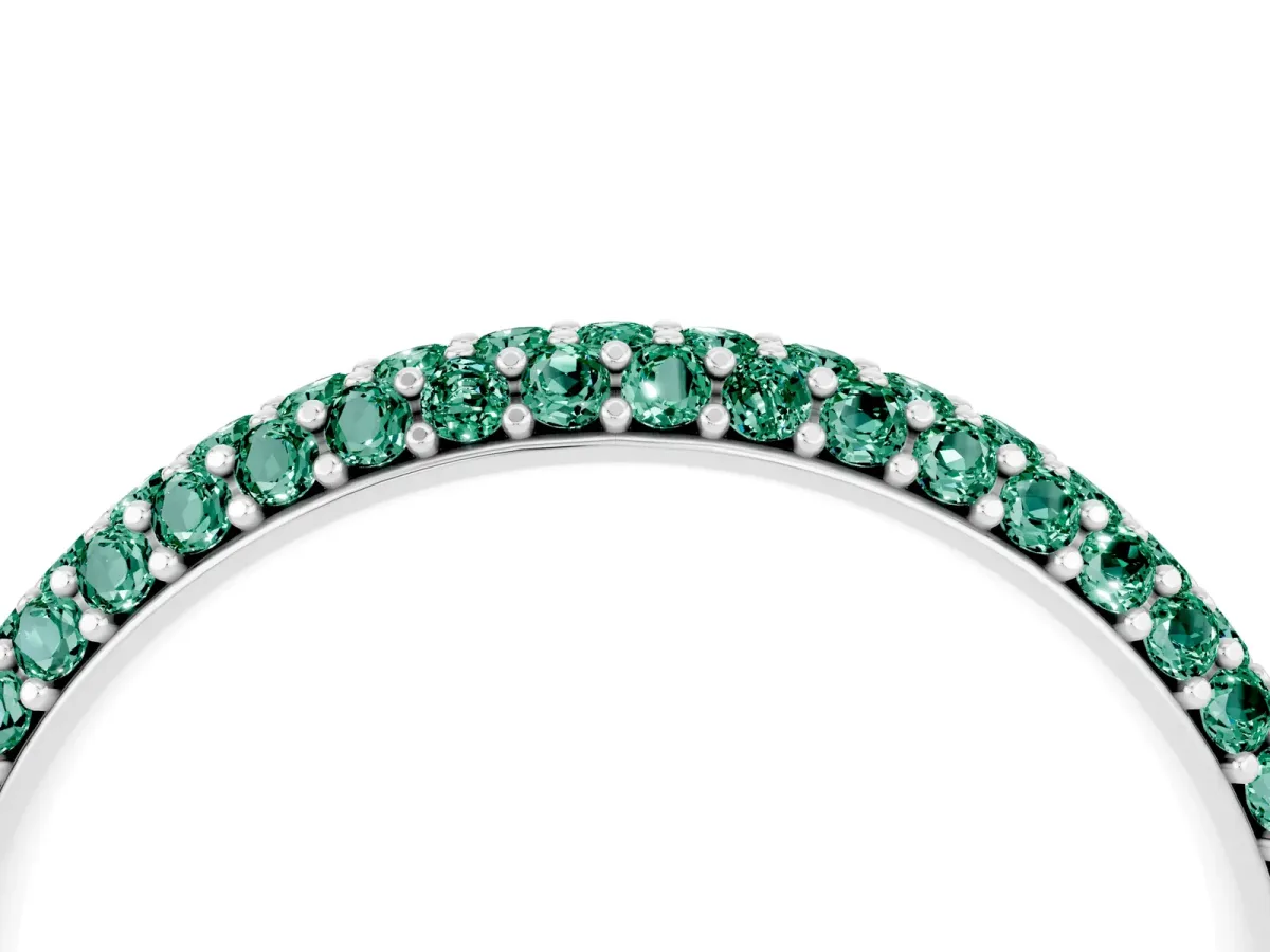 Round Green Sapphire Pavé Eternity Band with Shared Prong Setting Platinum