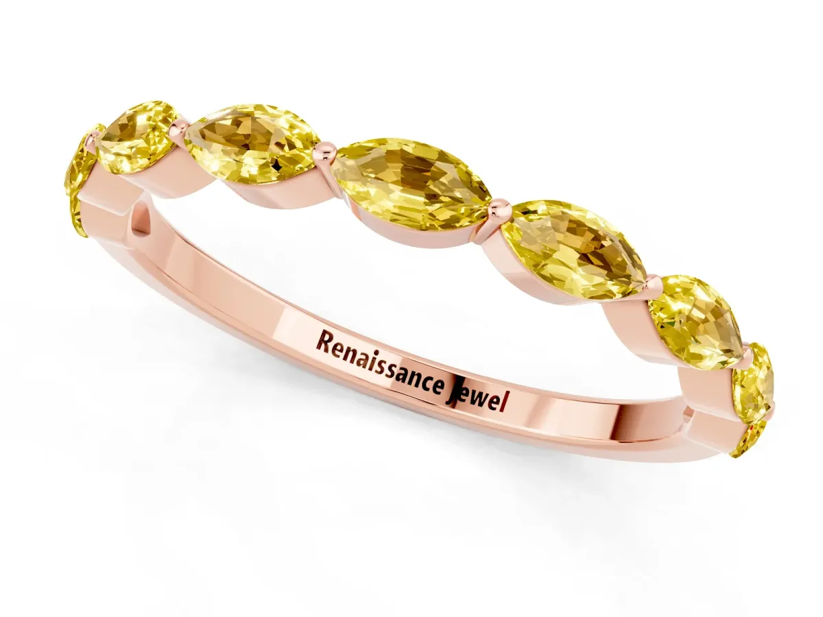 Marquise Yellow Sapphire Half Eternity Band with Prong Setting Rose gold