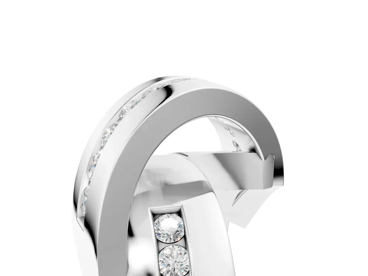 Pavé Round Diamond Crossover Band with Channel Setting White gold