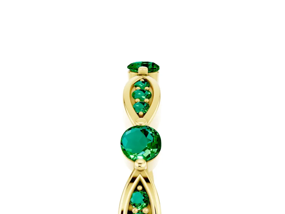 Marquise and Round Emerald Milgrain Band with Bezel Setting Yellow gold