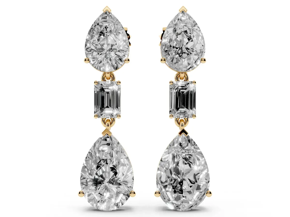 Pear Diamond Drop Earrings with Emerald and Pear Lab Grown Diamond Accents Yellow gold