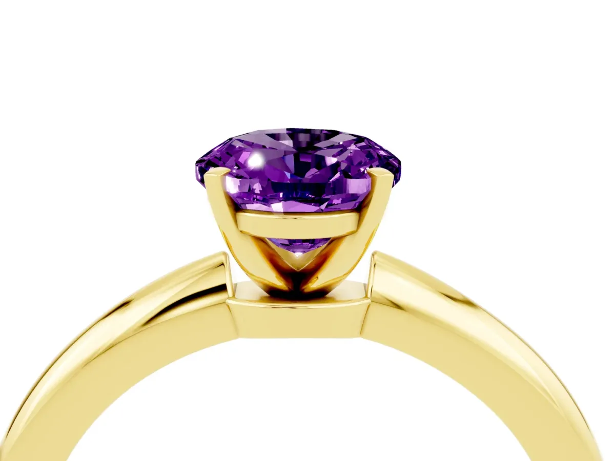 Oval Cut Amethyst Solitaire Ring with Six-Prong Setting and Classic Band Yellow gold