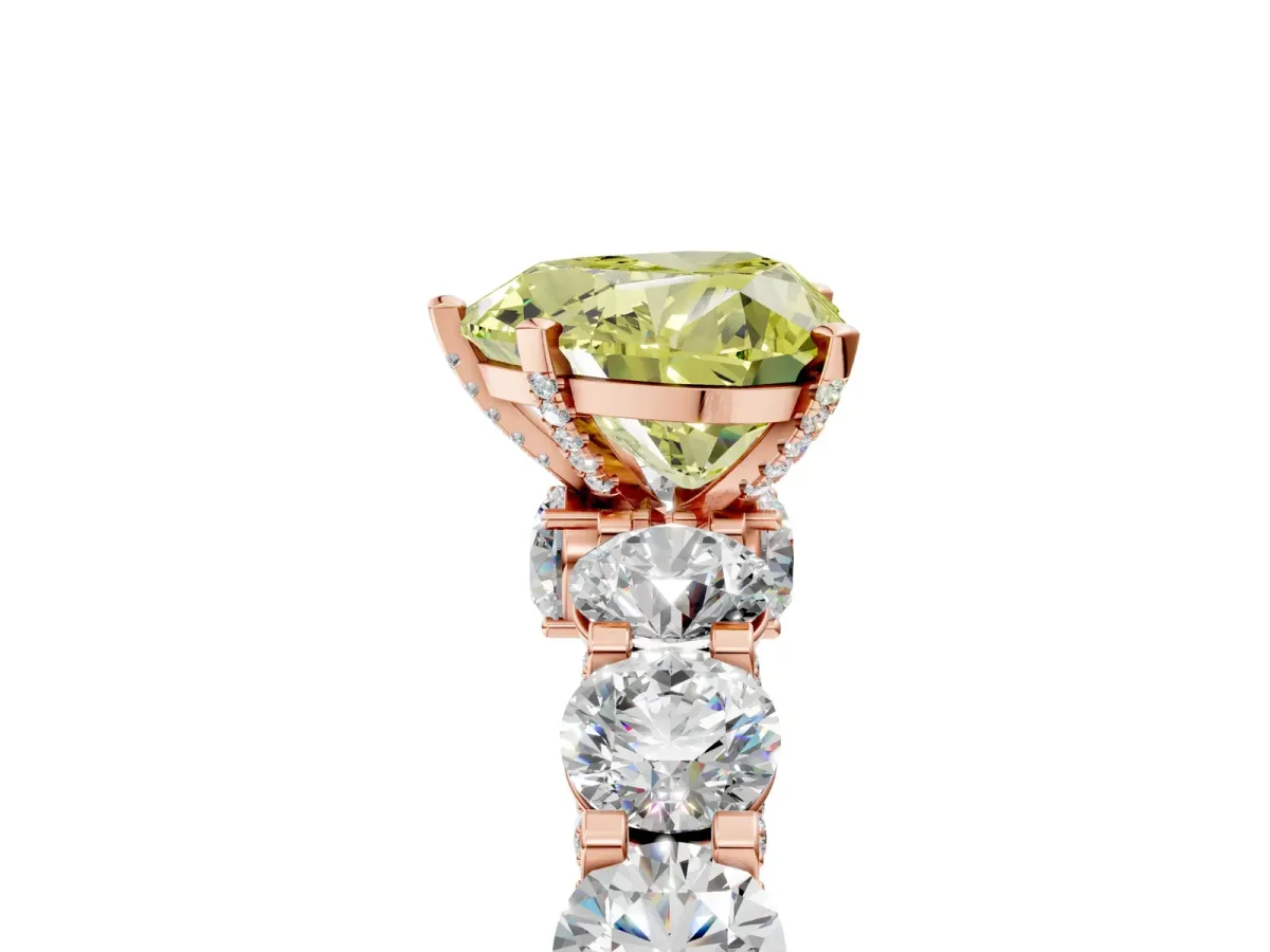 Fancy Yellow Heart Cut Diamond Side Stone Engagement Ring with Four-Prong Setting Rose gold
