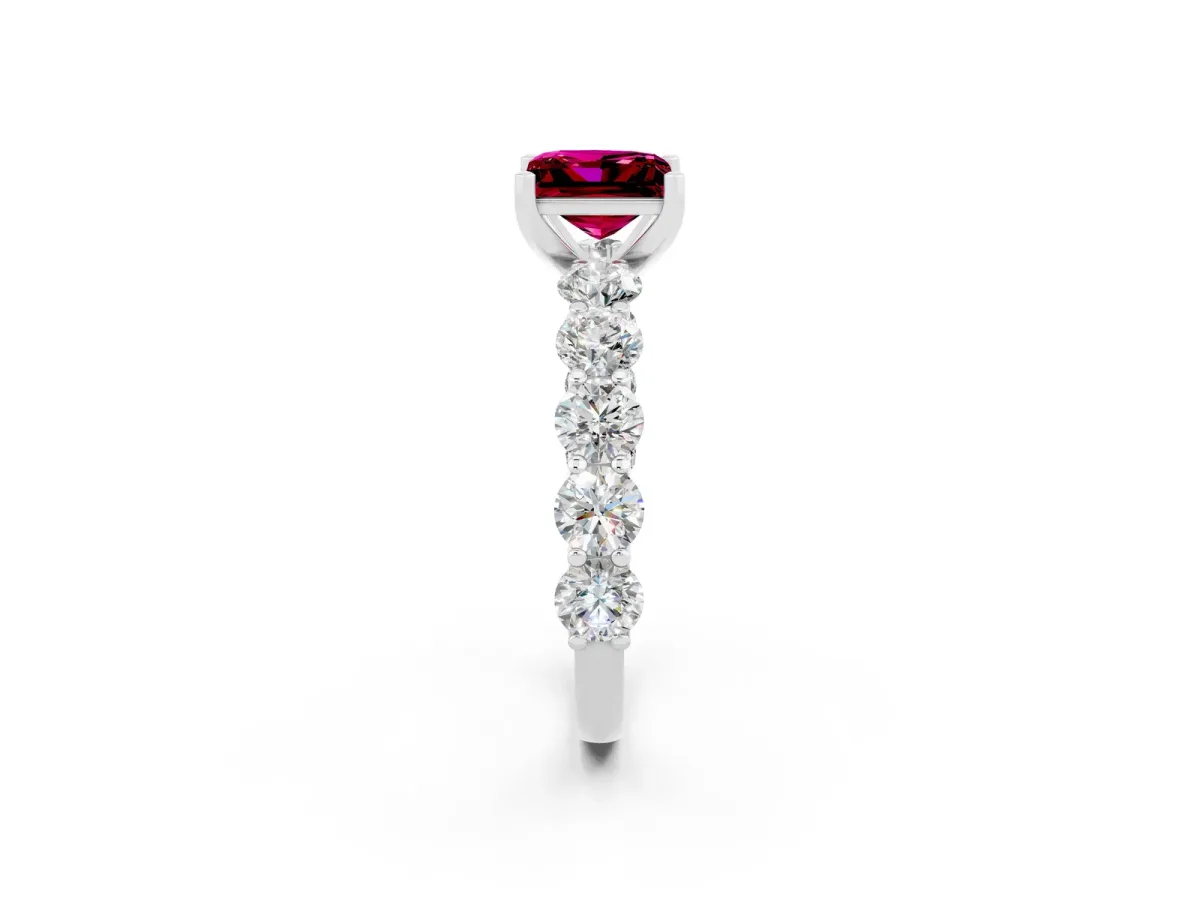 Princess Cut Garnet Prong Setting with Side Stones on a Pave Band Silver