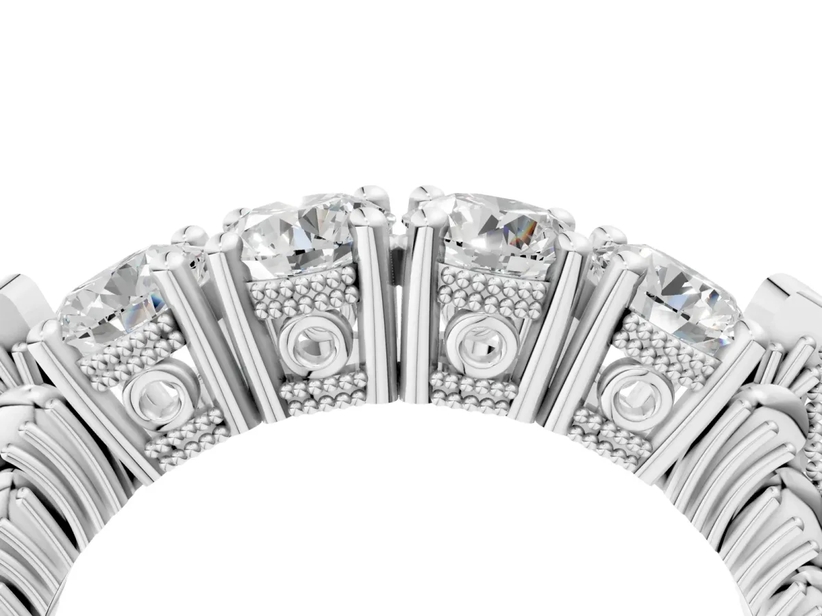 Five-Stone Round Diamond Shared Prong Milgrain Band Platinum