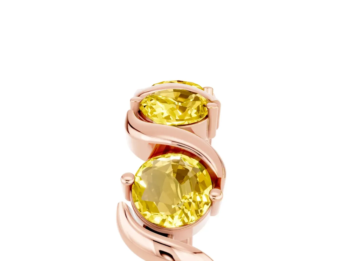 Six-Stone Round Yellow Sapphire Wave Band with Shared Prong Setting Rose gold