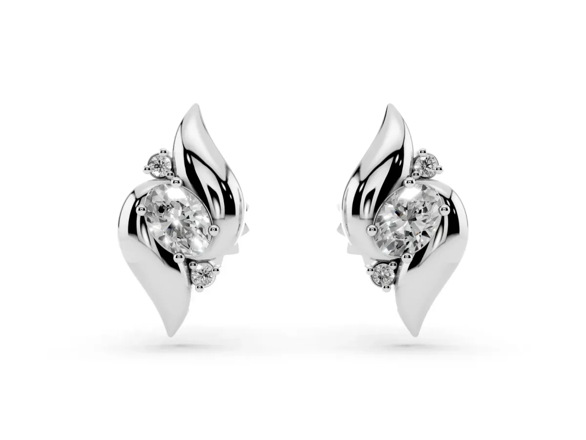 Oval Diamond Shell Stud Earrings Silver