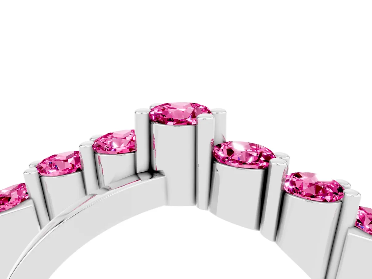 Round Pink Sapphire Prong-Set Crossover Band Silver