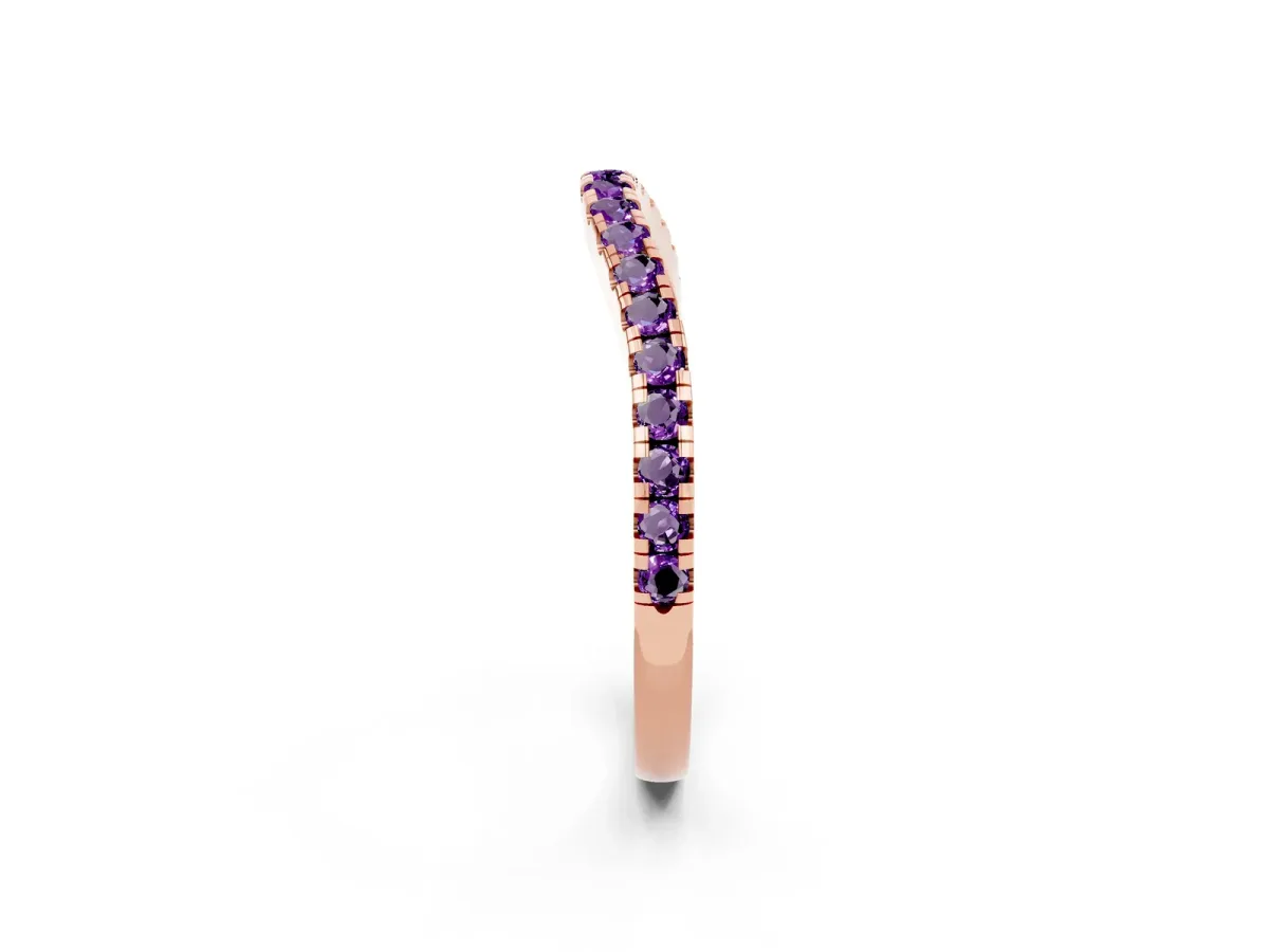 Round Amethyst Pavé Half Eternity Band with Shared Prong Setting Rose gold