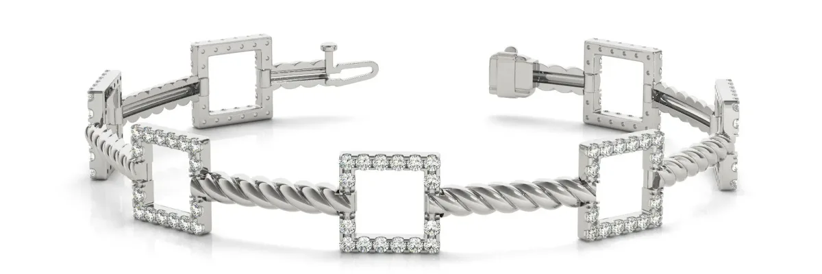 Square Diamond Pavé Twisted Link Bracelet White gold