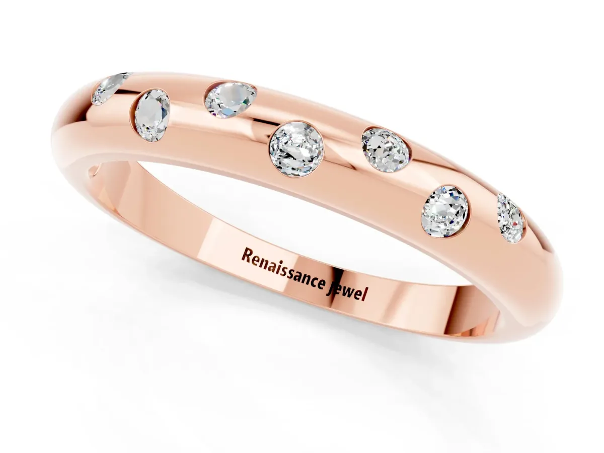 Round Moissanite Flush-Set Comfort Fit Band Rose gold