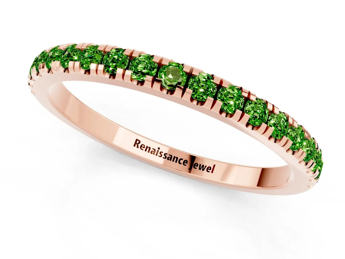 Pavé Round Peridot Half Eternity Band with Shared Prong Setting Rose gold