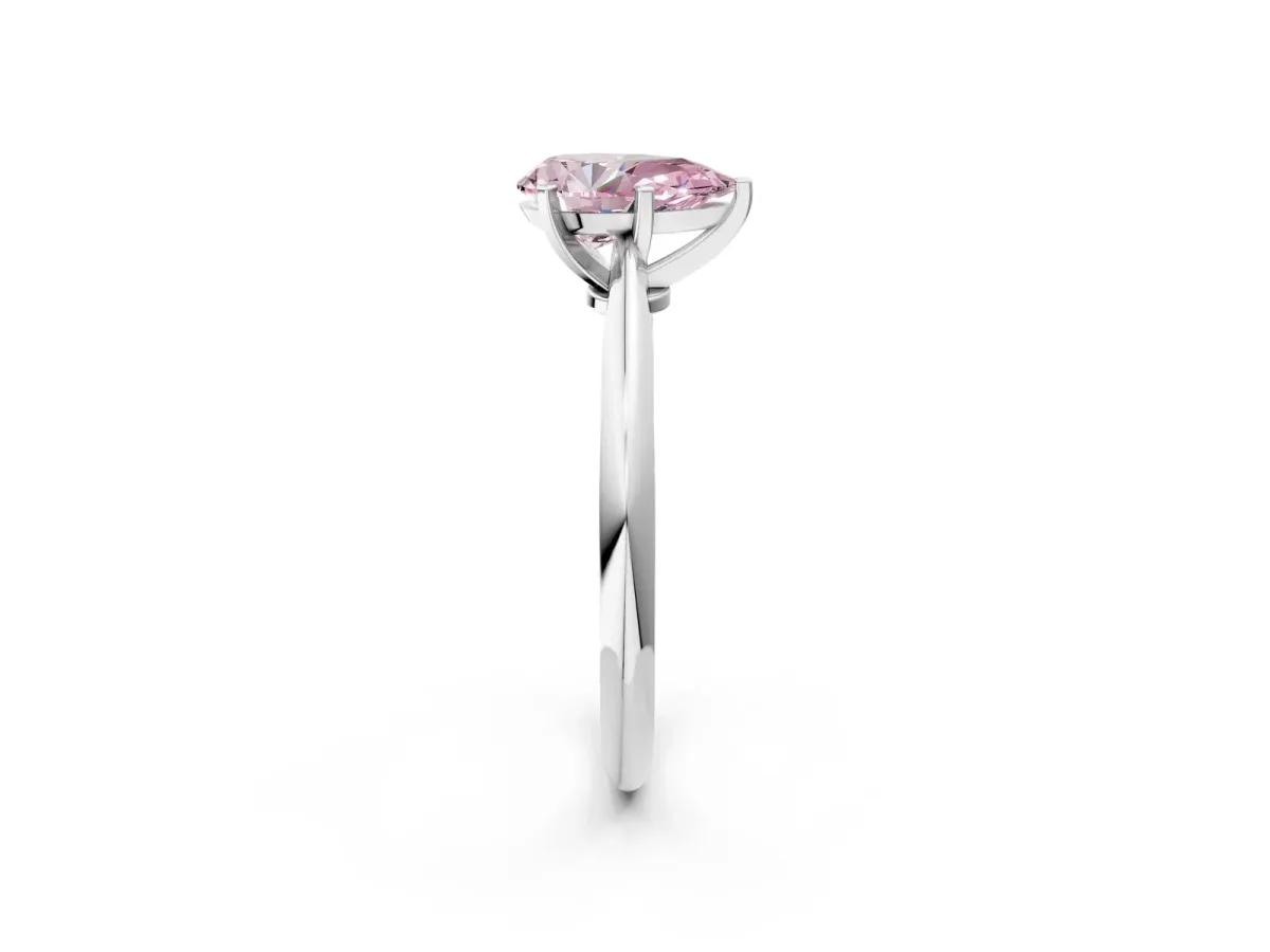 Fancy Pink Pear Cut Diamond Solitaire Engagement Ring with Classic Band and Four-Prong Setting Silver